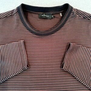 Bugatchi Men's Long Sleeve Striped Crewneck Shirt XL 100% Cotton Black/Rust EUC